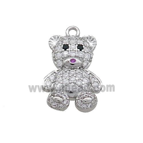 Copper Bear Pendant Pave Zircon Platinum Plated