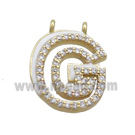 Copper Pendant Pave Zircon White Enamel Letter-G 2loops Gold Plated
