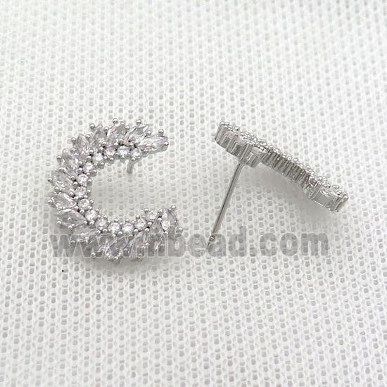Copper Stud Earring Pave Zircon Platinum Plated