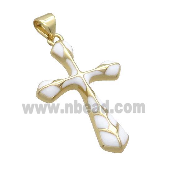 Copper Cross Pendant White Enamel Gold Plated