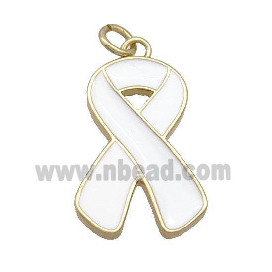 Copper Awareness Ribbon Pendant White Enamel Gold Plated