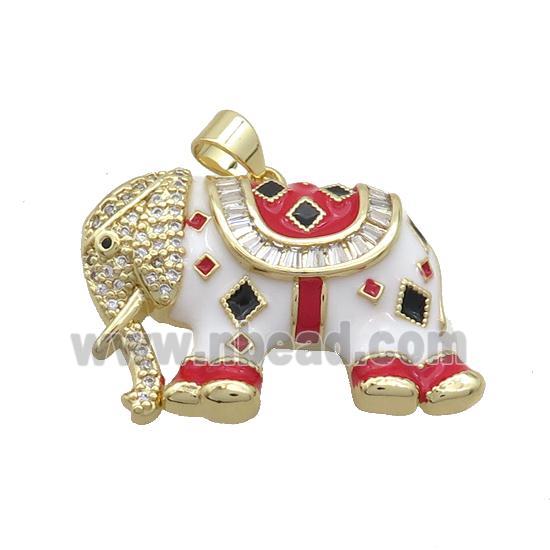 Copper Elephant Pendant Pave Zircon White Enamel Gold Plated