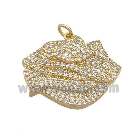 Copper Flower Pendant Pave Zircon Gold Plated