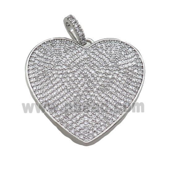 Copper Heart Pendant Pave Zircon Platinum Plated