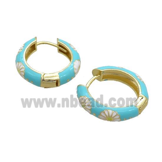 Copper Hoop Earrings Teal Enamel Gold Plated