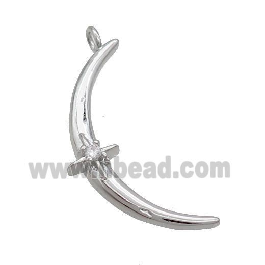 Copper Moon Pendant Pave Zircon Platinum Plated