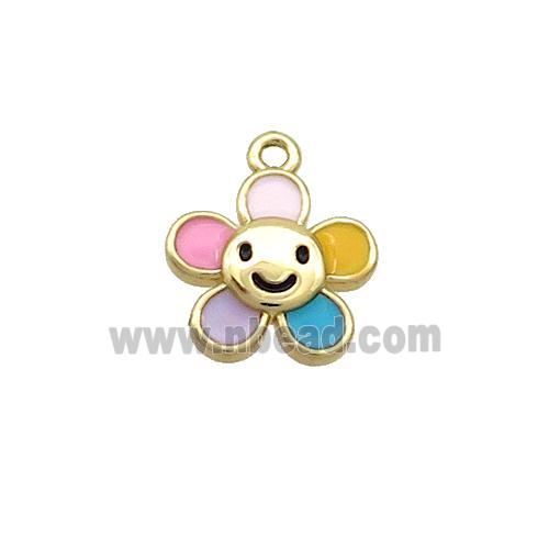 Copper Flower Pendant Multicolor Enamel Gold Plated
