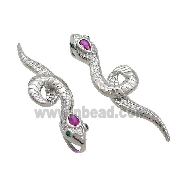 Copper Snake Pendant Pave Zircon Platinum Plated