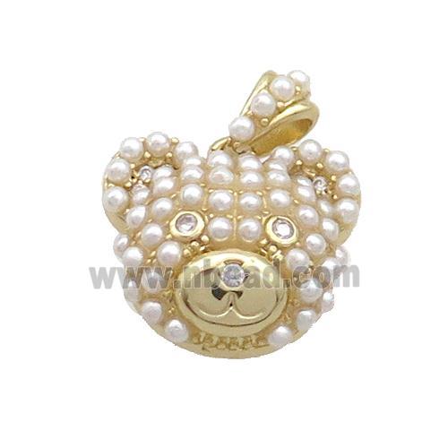 Copper Bear Pendant Pave Pearlized Resin Gold Plated