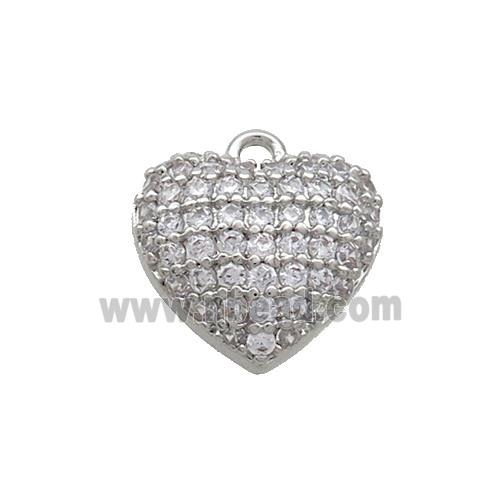 Copper Heart Pendant Pave Zircon Platinum Plated