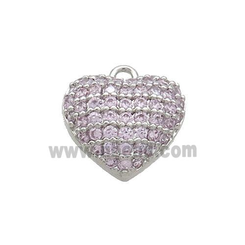 Copper Heart Pendant Pave Pink Zircon Platinum Plated