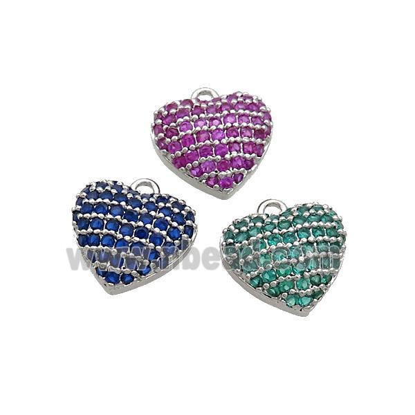 Copper Heart Pendant Pave Zircon Platinum Plated Mixed