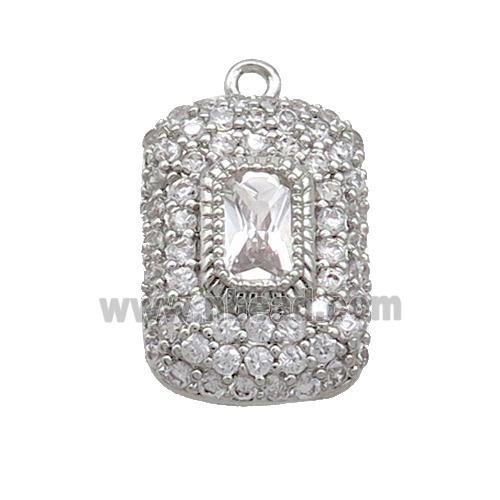 Copper Rectangle Pendant Pave Zircon Platinum Plated