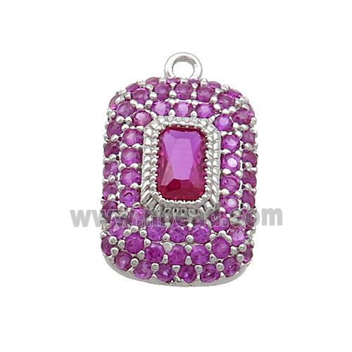 Copper Rectangle Pendant Pave Fuchsia Zircon Platinum Plated
