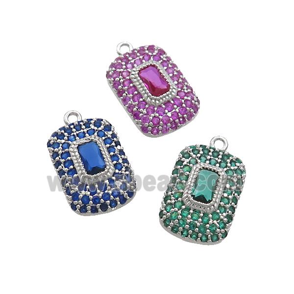 Copper Rectangle Pendant Pave Zircon Platinum Plated Mixed