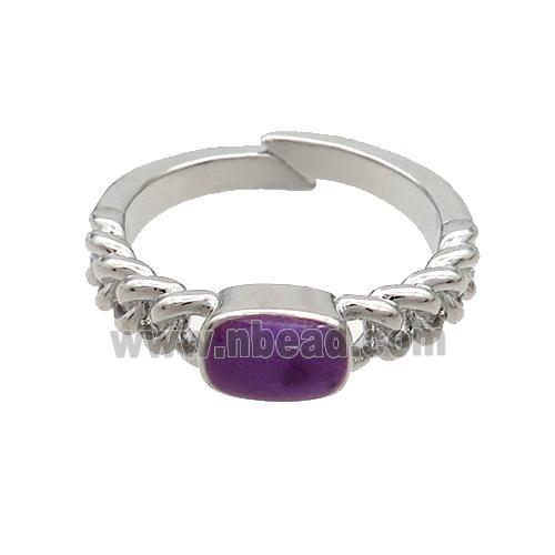 Copper Rings Purple Enamel Adjustable Platinum Plated