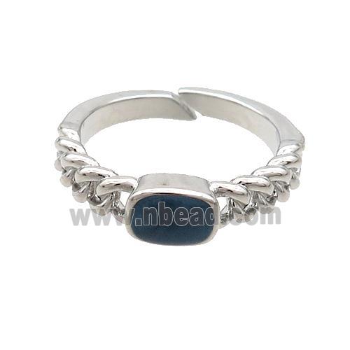 Copper Rings Darkblue Enamel Adjustable Platinum Plated