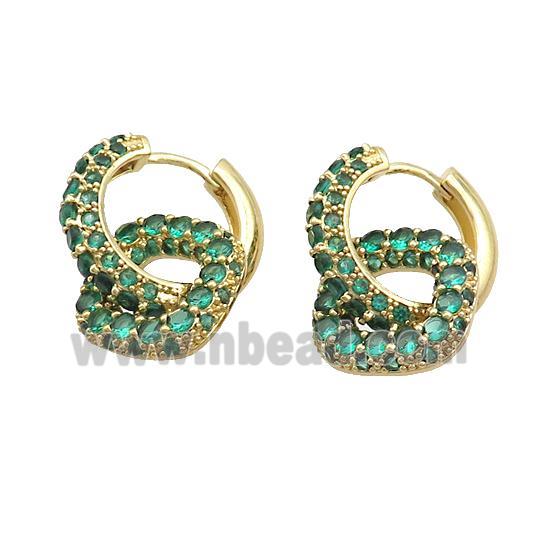 Copper Hoop Earrings Pave Green Zircon Gold Plated
