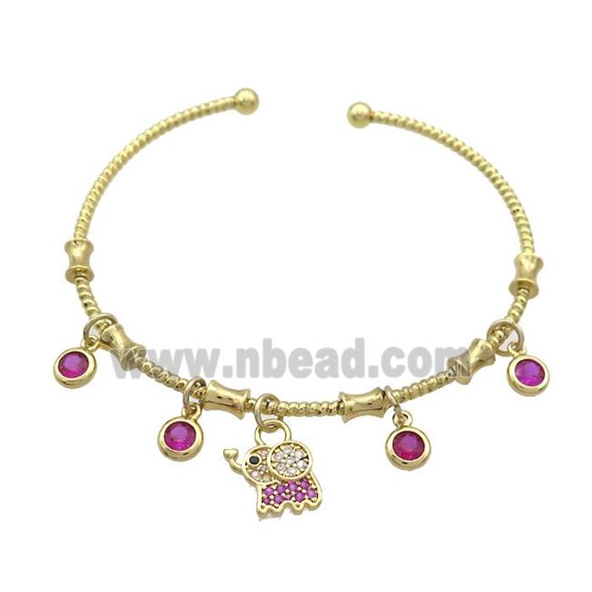 Copper Bangles Pave Fuchsia Zircon Gold Plated