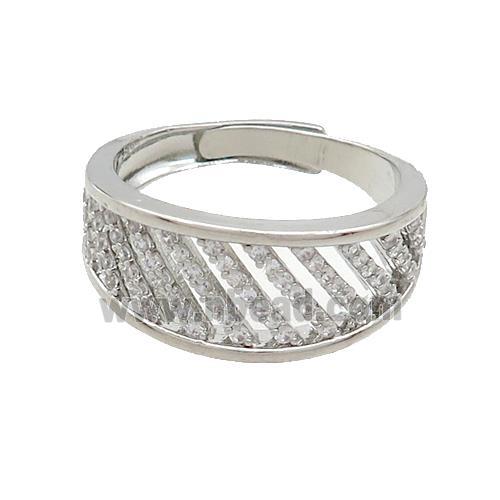 Copper Rings Pave Zircon Adjustable Platinum Plated