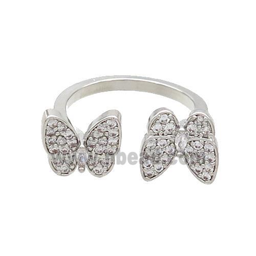 Copper Butterfly Rings Pave Zircon Platinum Plated