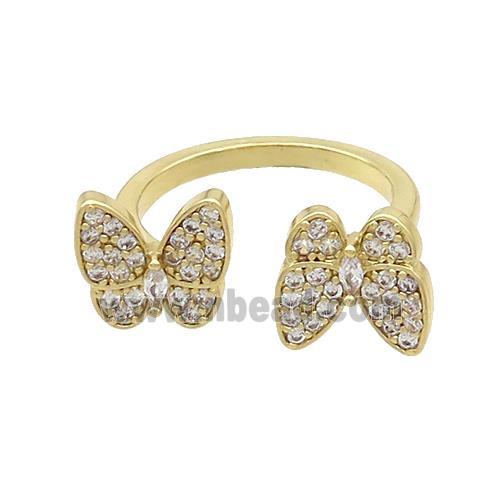 Copper Butterfly Rings Pave Zircon Gold Plated