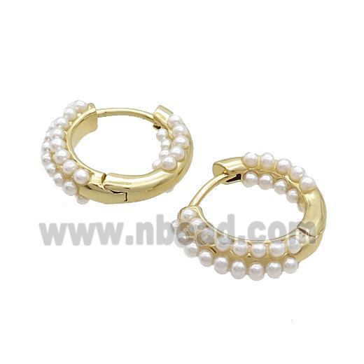 Copper Hoop Earring Pave Pearlized Resin Gold Plated