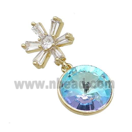 Copper Pendant Pave Blue Crystal Glass Snowflake Gold Plated