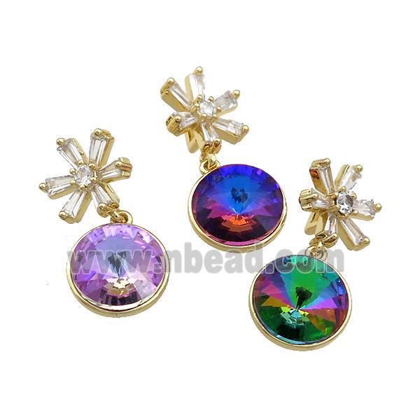Copper Pendant Pave Crystal Glass Snowflake Gold Plated Mixed
