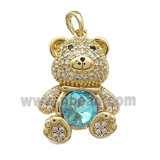 Copper Bear Pendant Pave Zircon Crystal Glass Gold Plated
