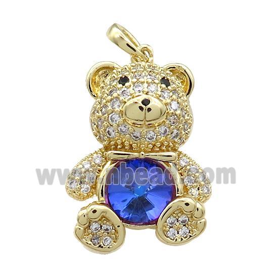 Copper Bear Pendant Pave Zircon Crystal Glass Gold Plated