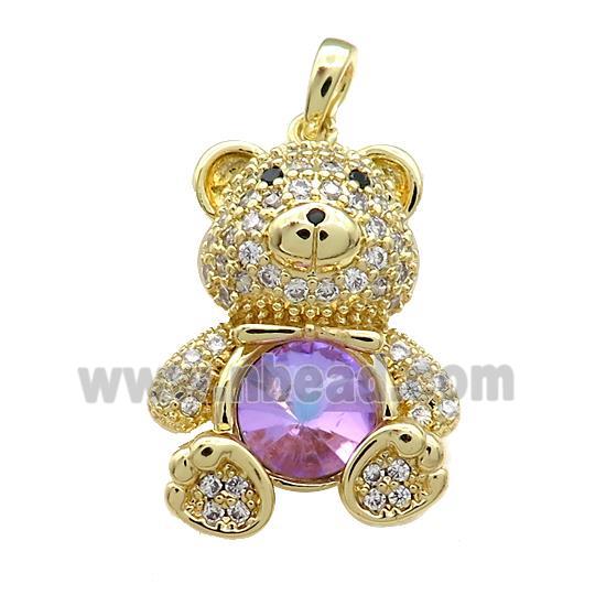 Copper Bear Pendant Pave Zircon Crystal Glass Gold Plated