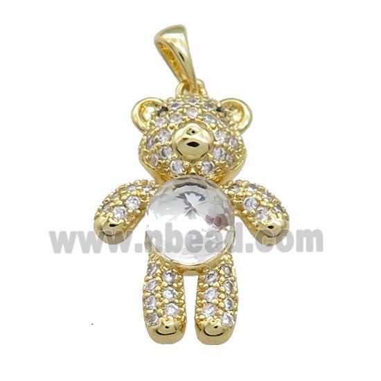 Copper Bear Pendant Pave Zircon Crystal Glass Gold Plated