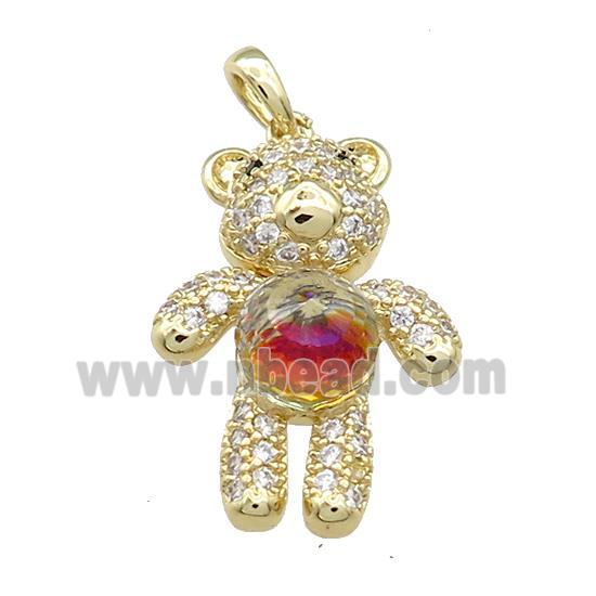 Copper Bear Pendant Pave Zircon Crystal Glass Gold Plated