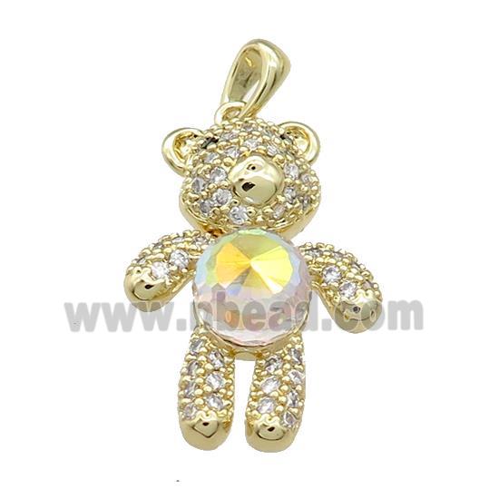 Copper Bear Pendant Pave Zircon Crystal Glass Gold Plated