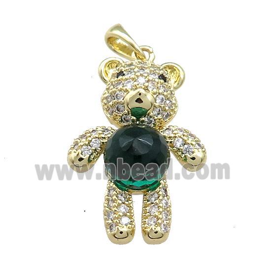 Copper Bear Pendant Pave Zircon Crystal Glass Gold Plated