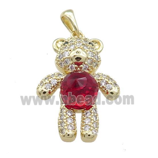 Copper Bear Pendant Pave Zircon Crystal Glass Gold Plated