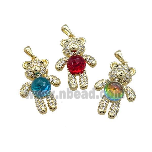 Copper Bear Pendant Pave Zircon Crystal Glass Gold Plated Mixed