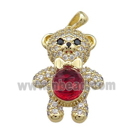Copper Bear Pendant Pave Zircon Crystal Glass Gold Plated