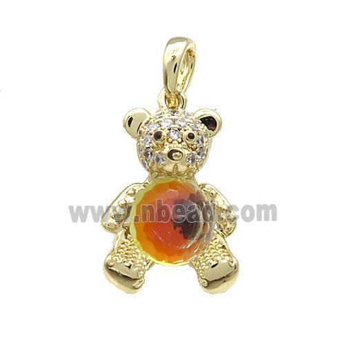 Copper Bear Pendant Pave Zircon Crystal Glass Gold Plated