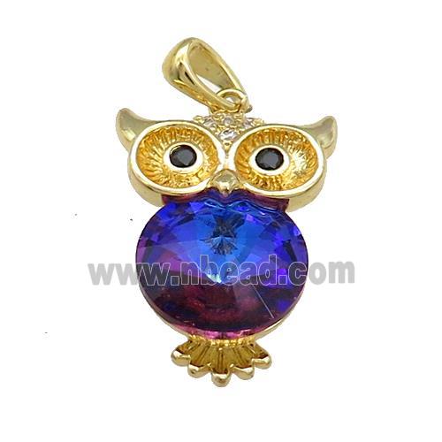 Copper Owl Charms Pendant Pave Crystal Glass Gold Plated