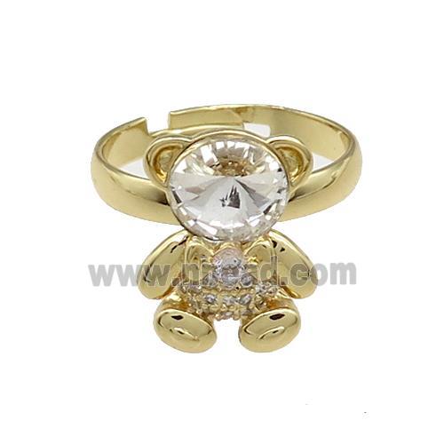 Copper Bear Rings Pave Zircon Crystal Glass Adjustable Gold Plated