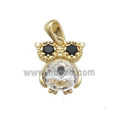 Copper Owl Pendant Pave Zircon Crystal Glass Gold Plated