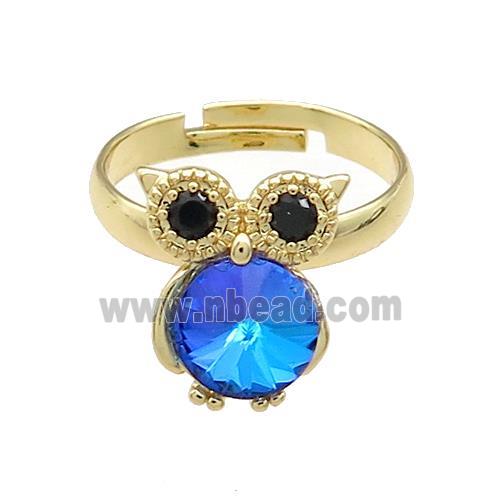 Copper Owl Rings Pave Crystal Glass Zircon Adjustable Gold Plated
