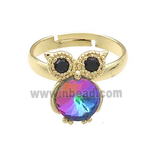 Copper Owl Rings Pave Crystal Glass Zircon Adjustable Gold Plated