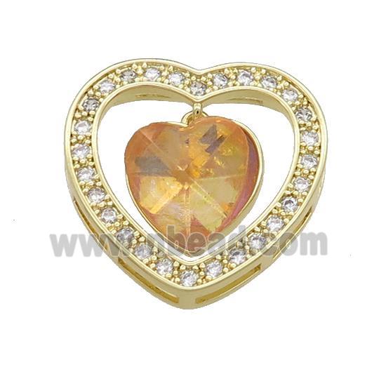 Copper Heart Pendant Pave Crystal Glass Zircon Gold Plated