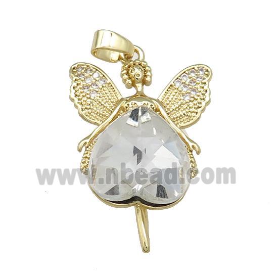 Copper Fairy Pendant Pave Crystal Glass Zircon Gold Plated