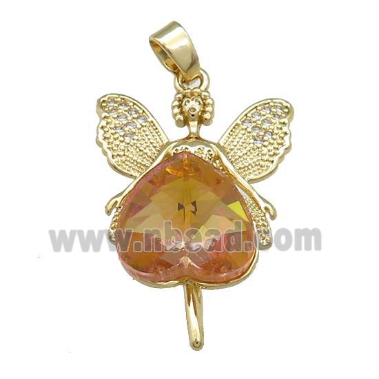 Copper Fairy Pendant Pave Crystal Glass Zircon Gold Plated
