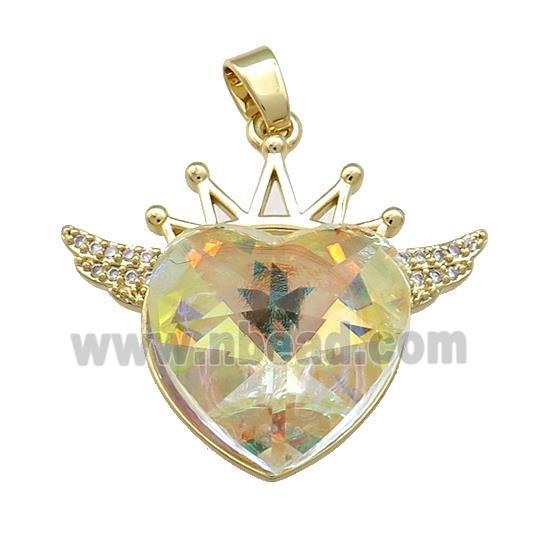 Copper Crown Pendant Pave Crystal Glass Zircon Wings Gold Plated