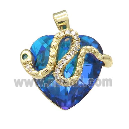 Copper Snake Pendant Pave Crystal Glass Zircon Gold Plated
